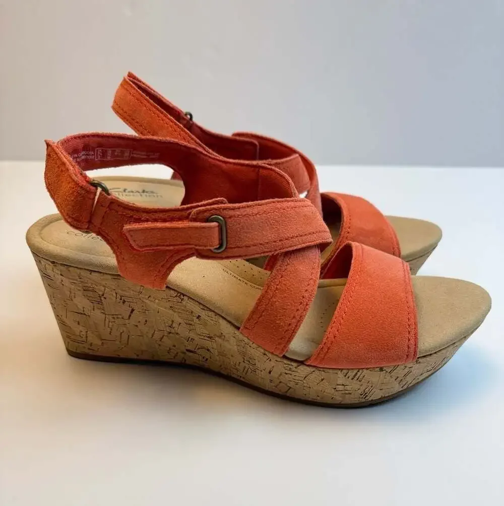 Clarks Rose Way Wedge Sandal Grenadine Suede Size US 10M